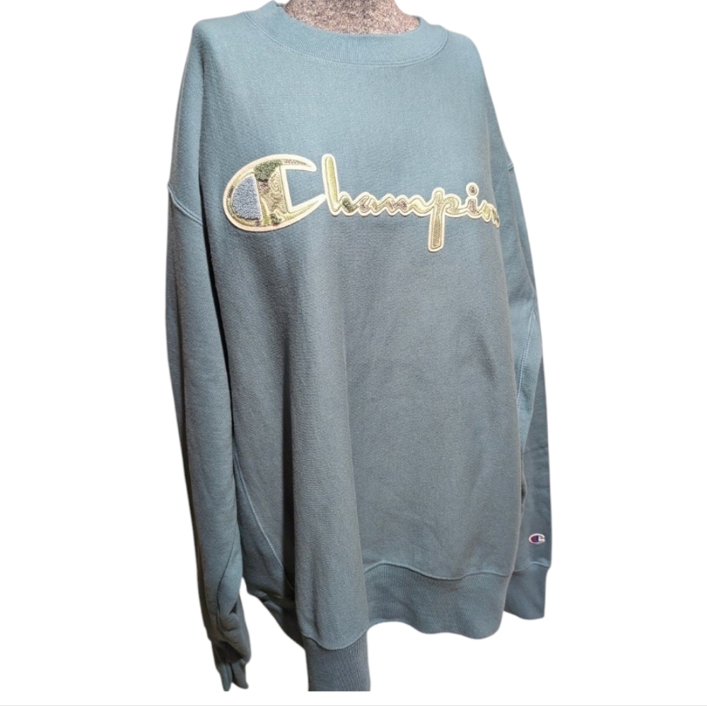 NWT Champion Reverse Weave Chenille Crewneck Sweatshirt Dusty Blue Men's XL